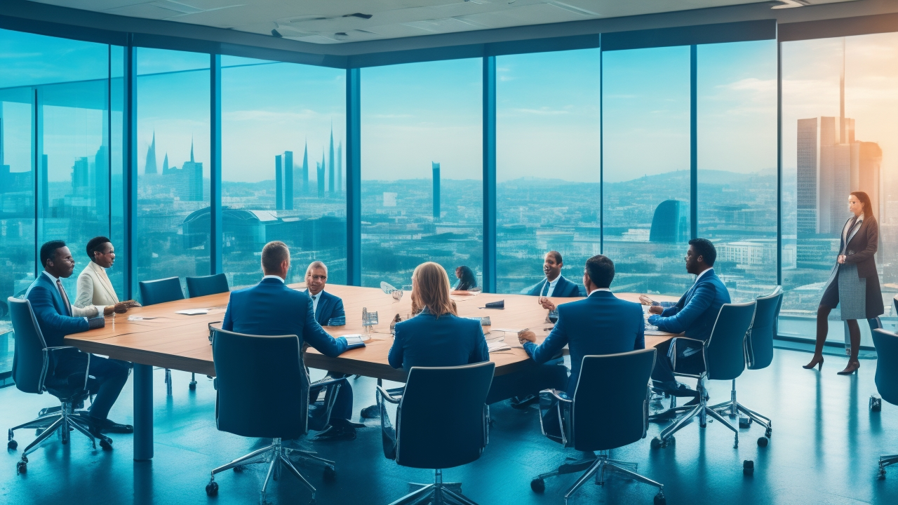 A diverse group of professional businesspeople and legal experts collaborating around a sleek conference table, with modern Istanbul cityscape visible through large windows behind them, evoking themes of data security, immigration compliance, and international workforce management.