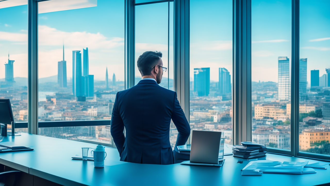 A professional HR manager reviewing detailed employee case files in a modern office with Istanbul cityscape visible through large windows, capturing a serious and focused atmosphere of legal compliance and workplace policy enforcement.