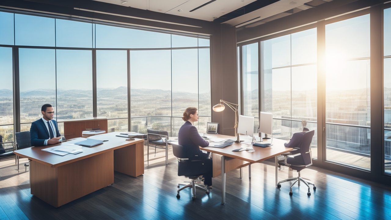 A professional Turkish office setting showing a diverse employer and employee engaged in a formal contract signing, with legal documents and a laptop on a polished desk, illuminated by natural light through large windows, conveying transparency, compliance, and trust during the probation period.