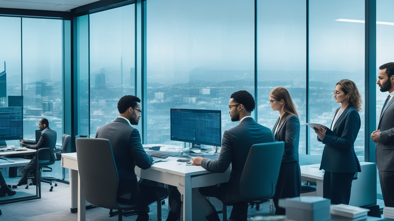 A cinematic editorial image of a diverse team of professionals collaborating over budget charts and digital devices in a modern Istanbul office, with the city's skyline visible through large windows, capturing the strategic planning and complexity of employment costs in Turkey's 2026 tech-driven economy.